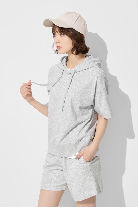 純棉厚寬版連帽上衣-女