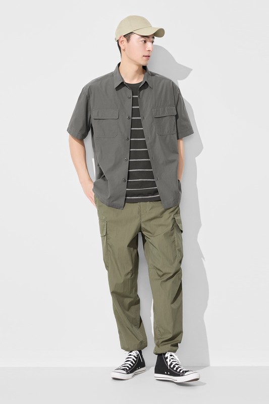 工裝寬版短袖襯衫-男