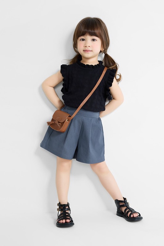 彈力打褶寬襬短褲-童