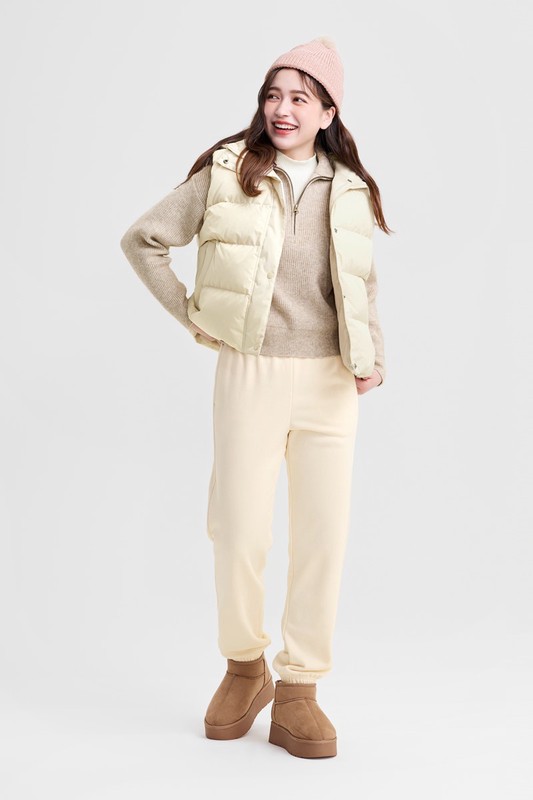 極暖羽絨寬鬆連帽背心-女