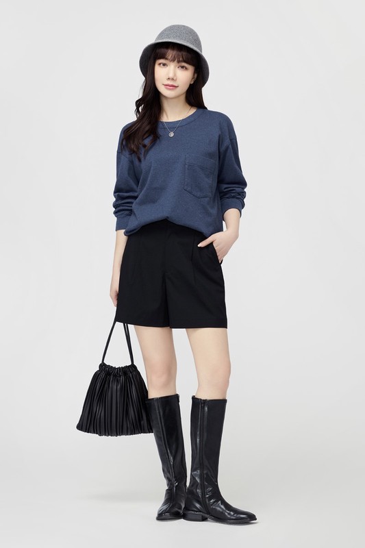 休閒打褶短褲-女