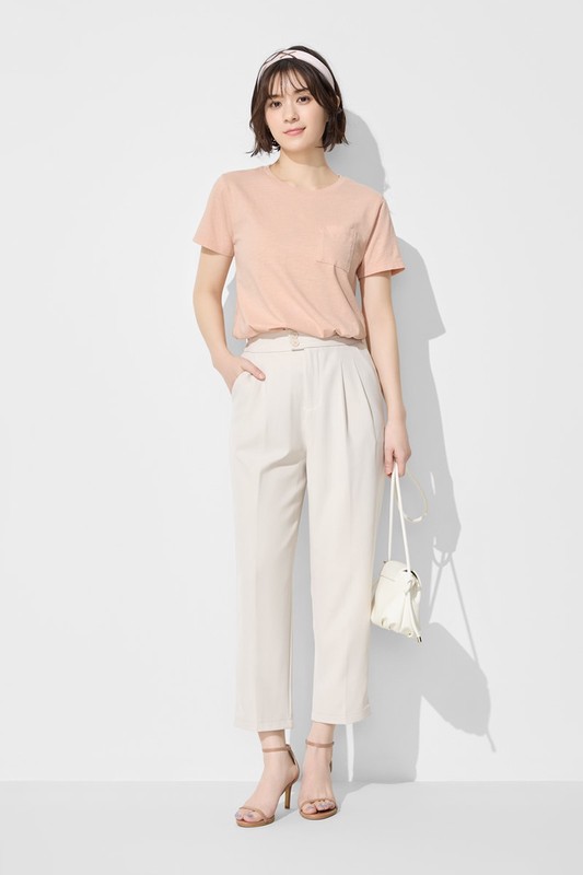 竹節棉口袋短袖T恤-女