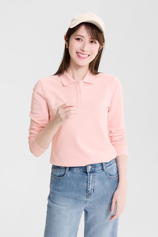 棉質彈性長袖polo衫-女