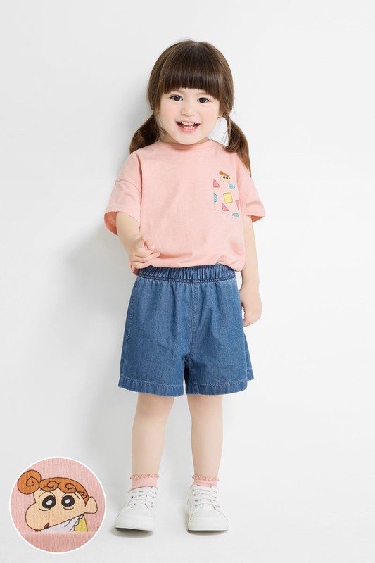 蠟筆小新竹節棉口袋印花T恤-童