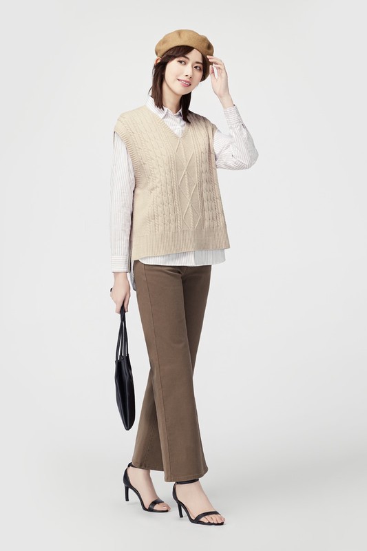 麻花寬版落肩V領針織背心-女