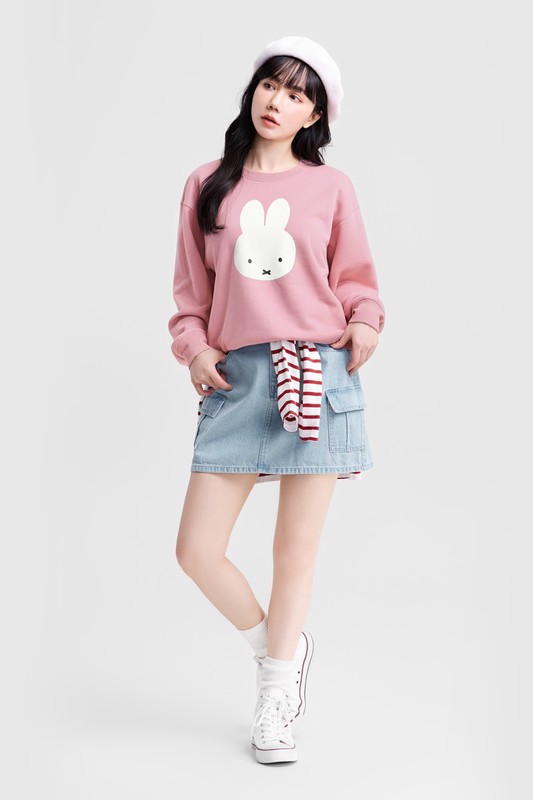 Miffy毛圈寬版印花圓領衫-01-女