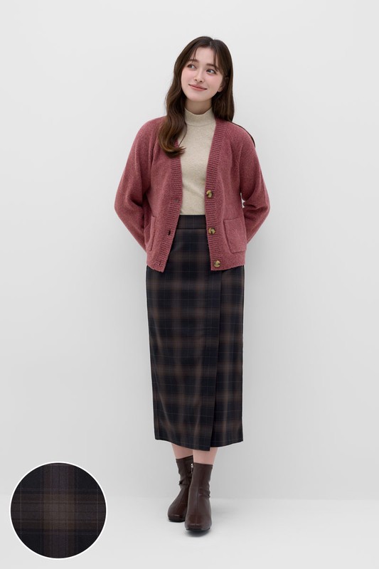 鬆緊格紋中長裙-女