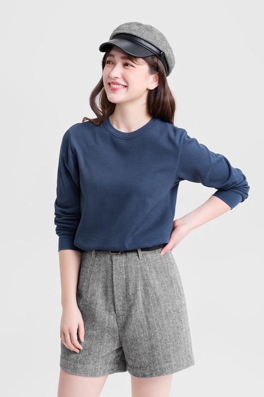 heatup輕磨毛華夫格圓領九分袖上衣-男