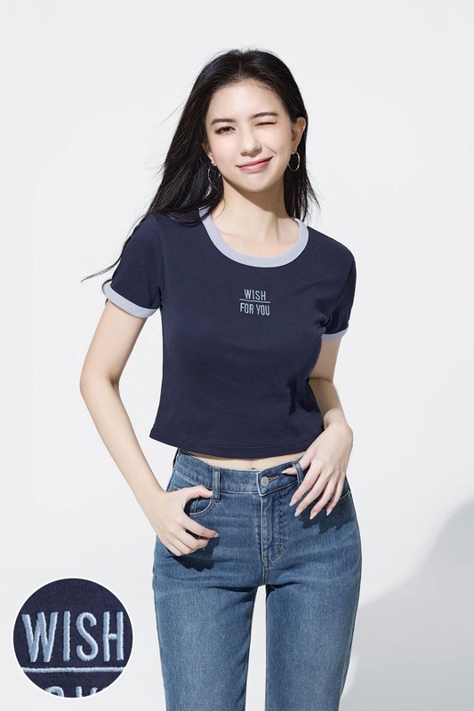 純棉羅紋配色電繡T恤-女
