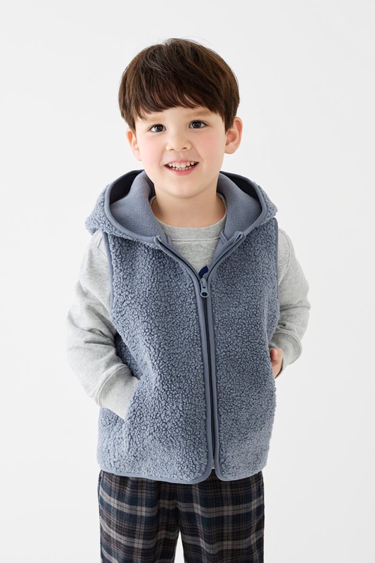 仿羊羔絨連帽背心-童