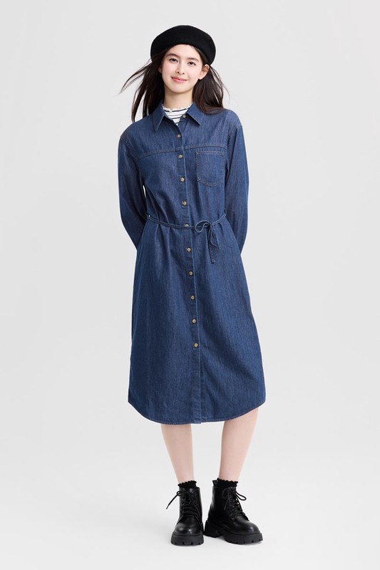 牛仔襯衫洋裝-女
