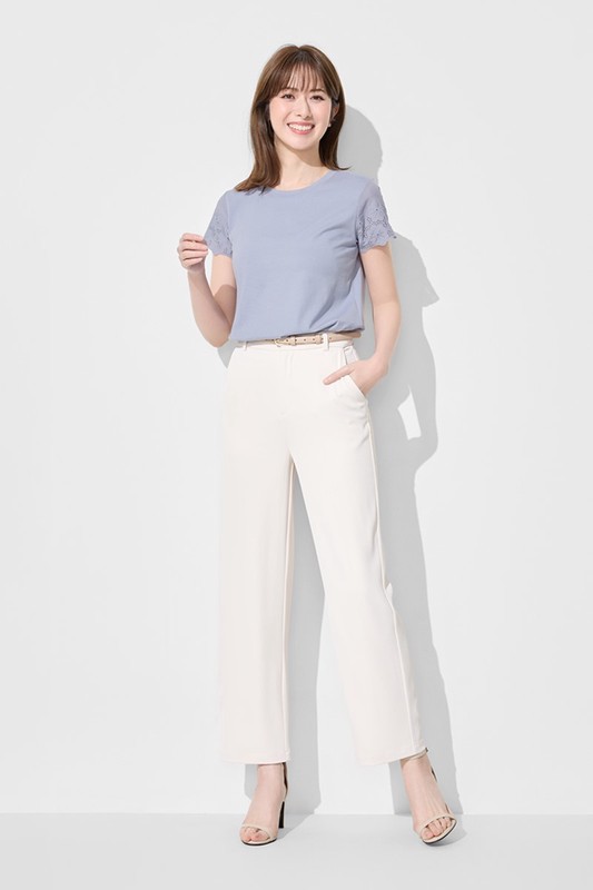 柔滑棉蕾絲袖上衣-女