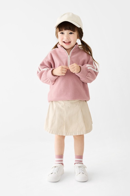 Fleece側邊線條半開襟寬版上衣-童