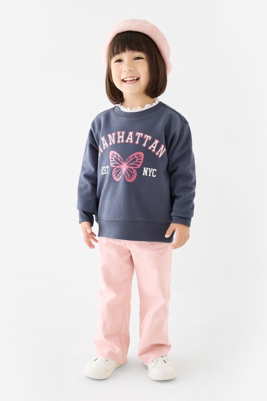 文字蝴蝶毛圈印花圓領衫-童