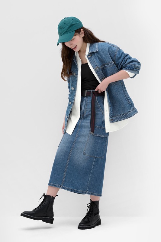 工裝牛仔長裙-女