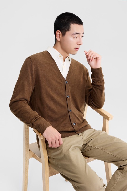 美麗諾羊毛混紡針織外套-男