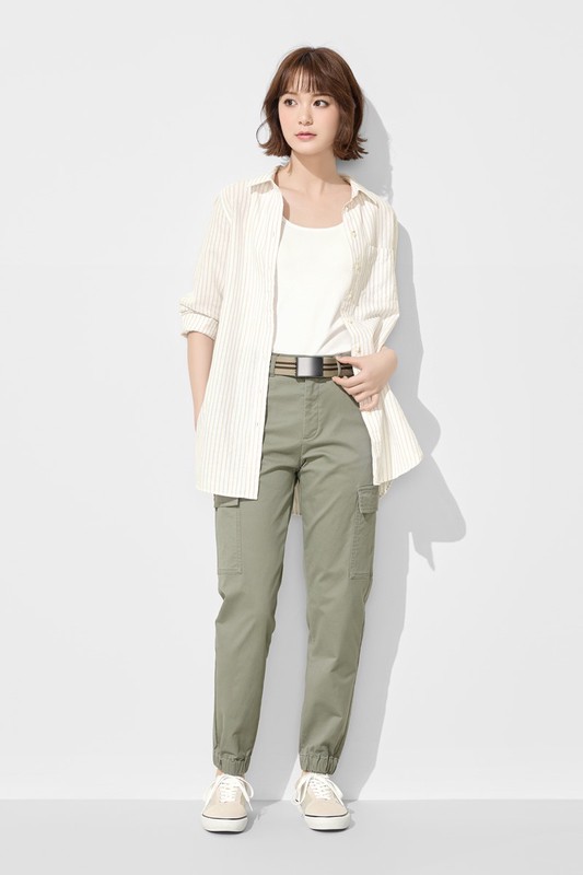 棉質工裝束口褲-女