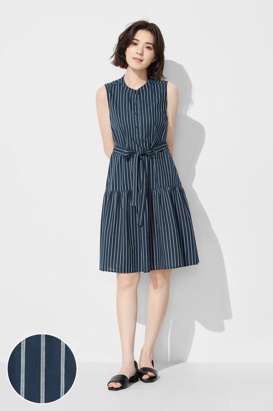 棉質條紋無袖短洋裝-女