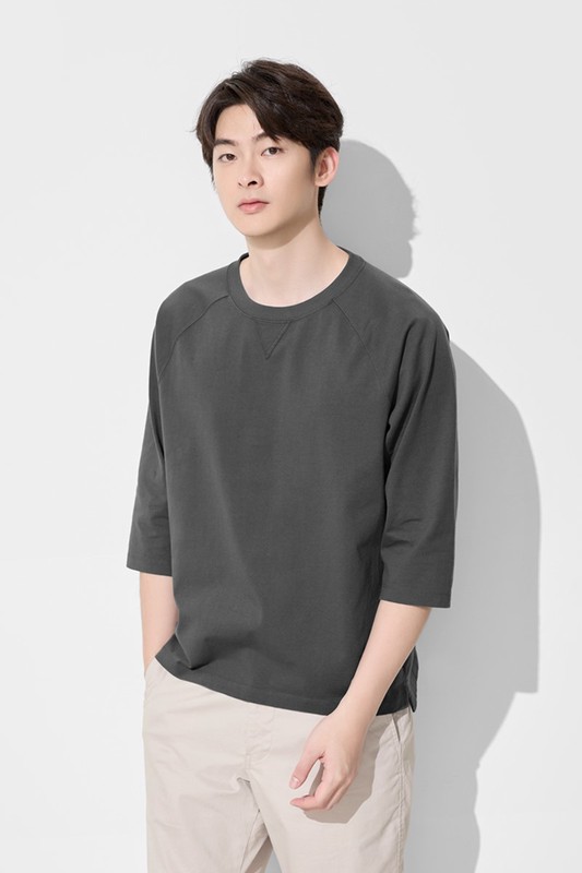 純棉厚寬版七分袖T恤-男