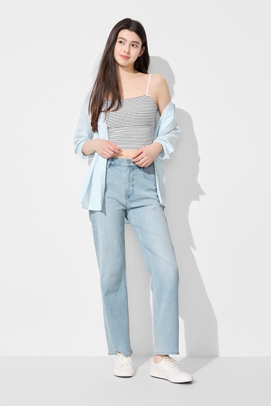 高腰直筒落地牛仔褲-女