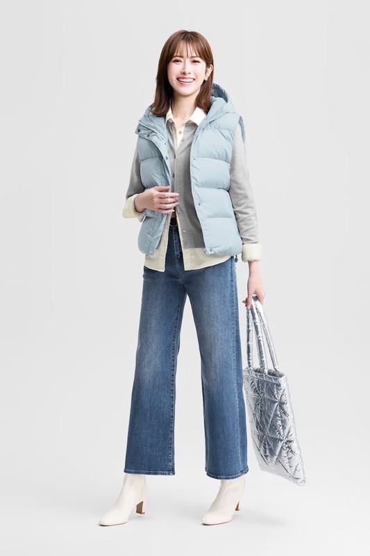 極暖羽絨寬鬆連帽背心-女