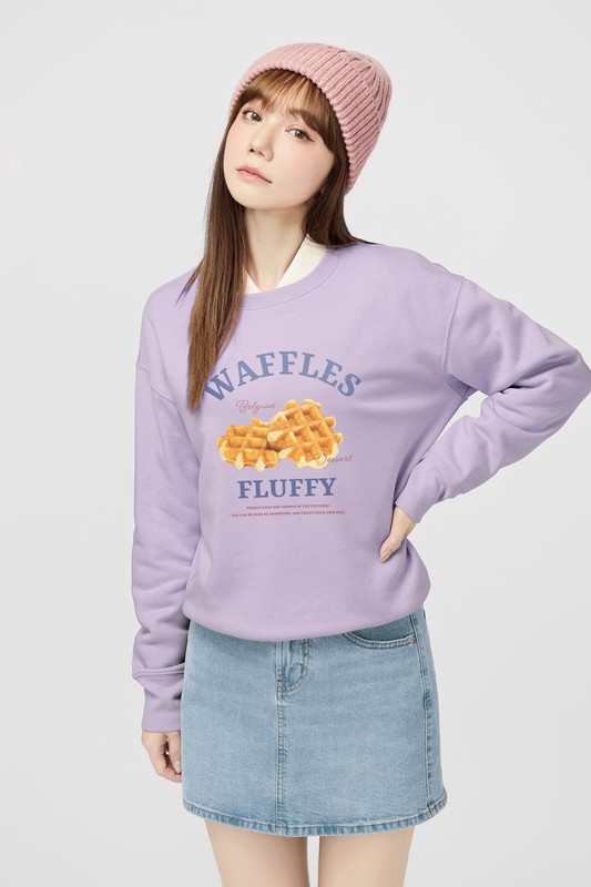 早餐時光刷毛印花圓領衫-女