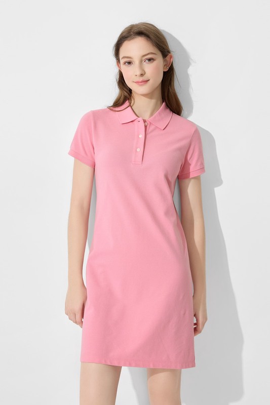 棉質網眼彈性polo洋裝-女