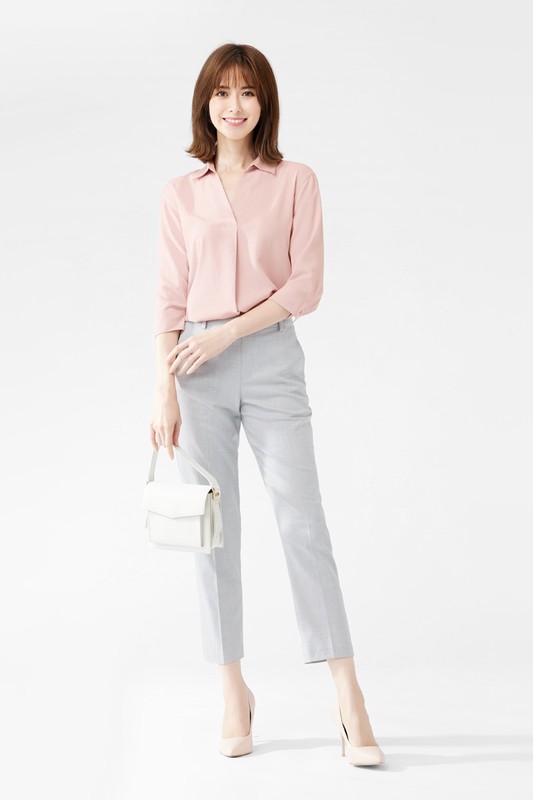 嫘縈開領七分袖襯衫-女