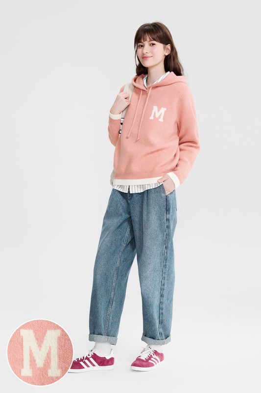 寬版字母連帽毛衣-女