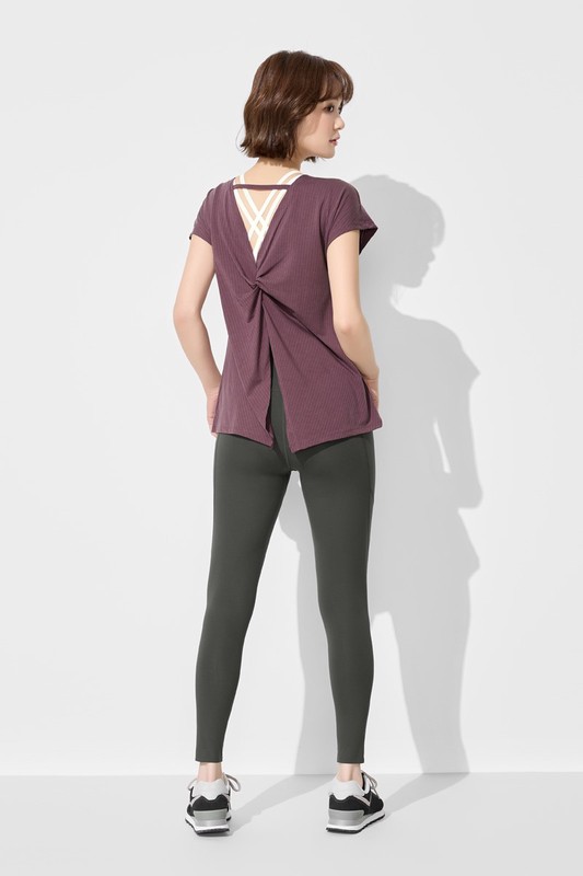 運動美背扭結連袖上衣-女