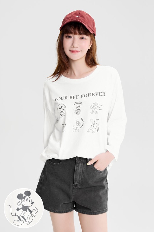 迪士尼系列寬長版八分袖印花T恤-08-女
