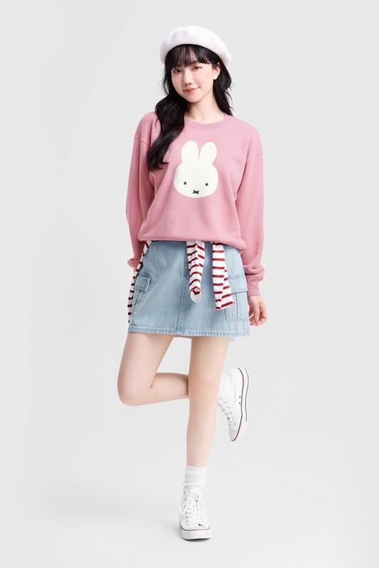 Miffy毛圈寬版印花圓領衫-01-女