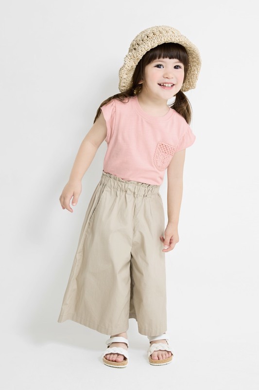 竹節棉蕾絲口袋T恤-童