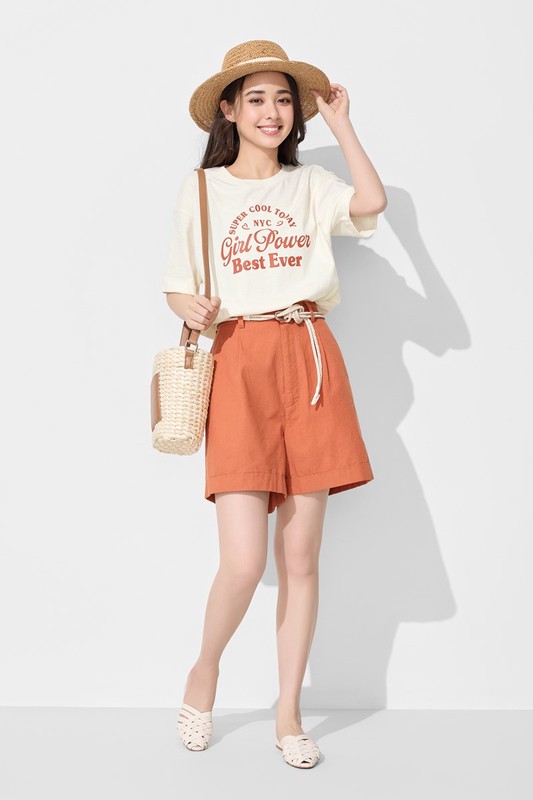 棉麻打褶五分褲-女