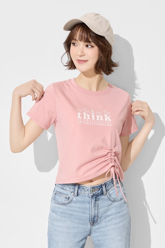 柔滑棉文字印花抽繩上衣-女