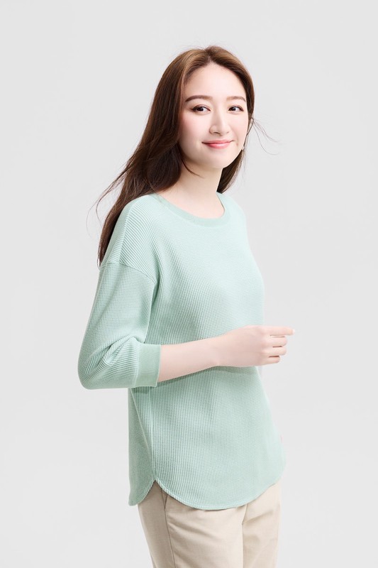 華夫格寬鬆七分袖T恤-女