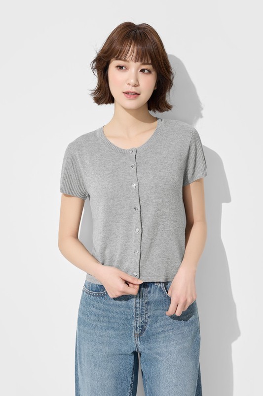 愛心釦短版透膚針織外套-女