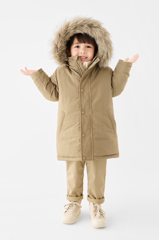 極暖羽絨中長版連帽外套-童