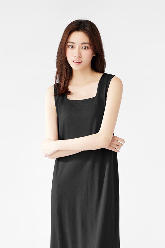 莫代爾方領背心長洋裝-女