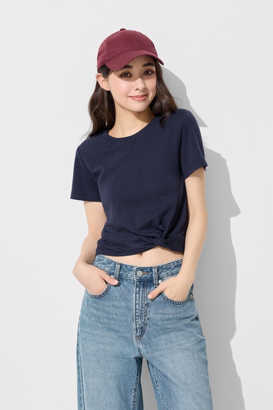 純棉扭結短版T恤-女