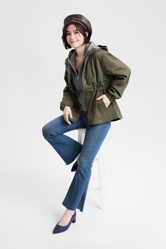 水洗連帽抽繩外套-女