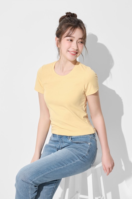 棉質羅紋圓領T恤-女