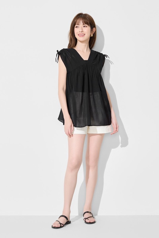 棉質抽繩造型上衣-女