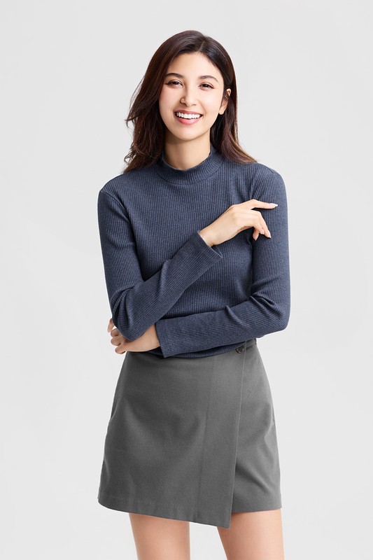 羅紋立領長袖T恤-女