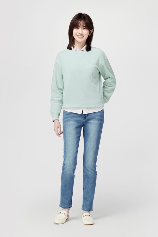 Fleece寬版圓領上衣-女