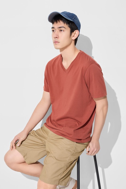 純棉V領T恤-男