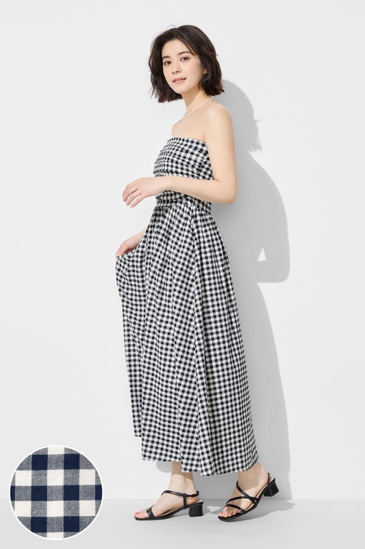 平口可拆式細肩帶格紋洋裝-女