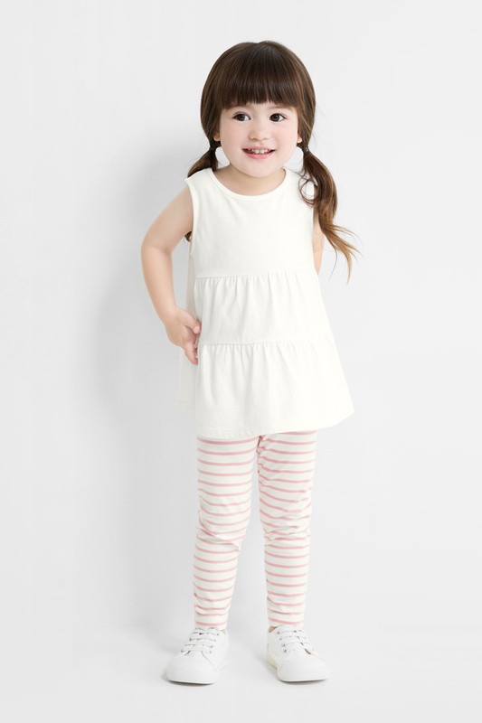 彈力條紋九分內搭褲-童