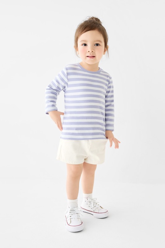 磨毛羅紋條紋圓領T恤-Baby