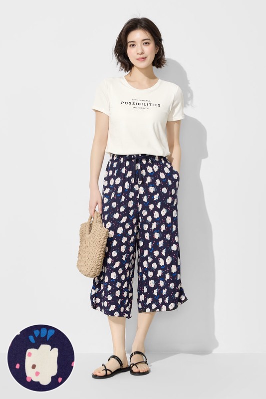 嫘縈圖騰花卉印花七分褲-女